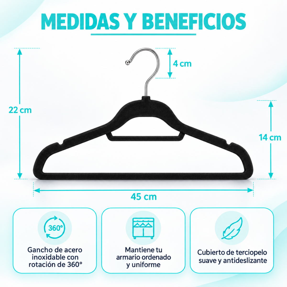 X20 Ganchos Colgadores De Ropa Terciopelo Antideslizantes