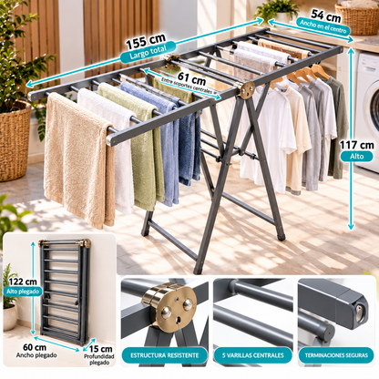 Tendedero Colgador De Ropa Plegable Ajustable Acero Inox