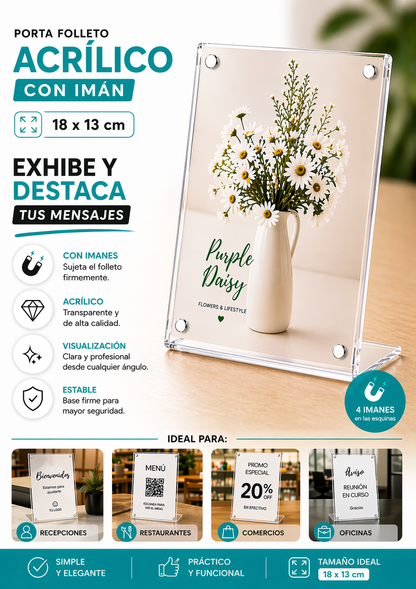 Porta Folleto Menu Flayer Fotos Soporte Iman Acrilico 18x13cm
