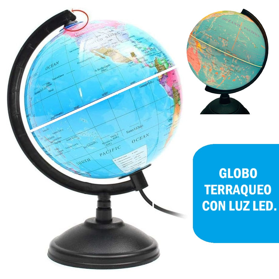 Globo Terraqueo Giratorio Con Base 20cm Mapa Mundi C/luz