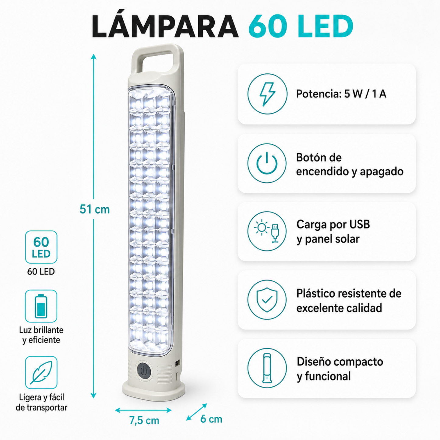 Lamparas De Emergencia Recargables Foco De Emergencia 60led