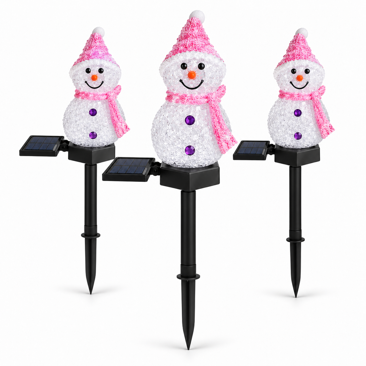 Pack 3 Estacas Solar Muñeco De Nieve Decoración Navidad Luz Solar