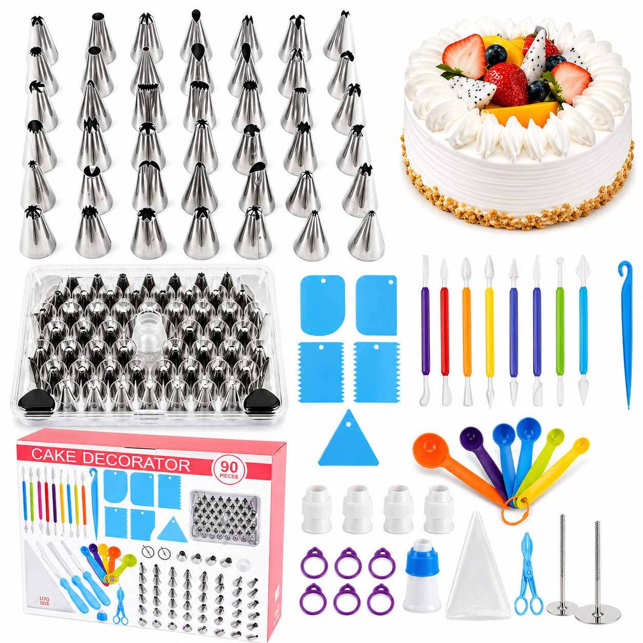 Set Kit De Decoración De Tortas Y Cupcakes Reposteria 90 Pcs