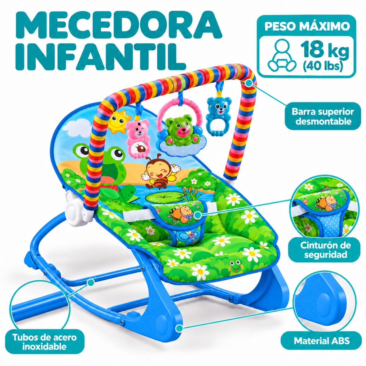 Silla Nido Mecedora Musical Para Bebe Con Juegos Celeste