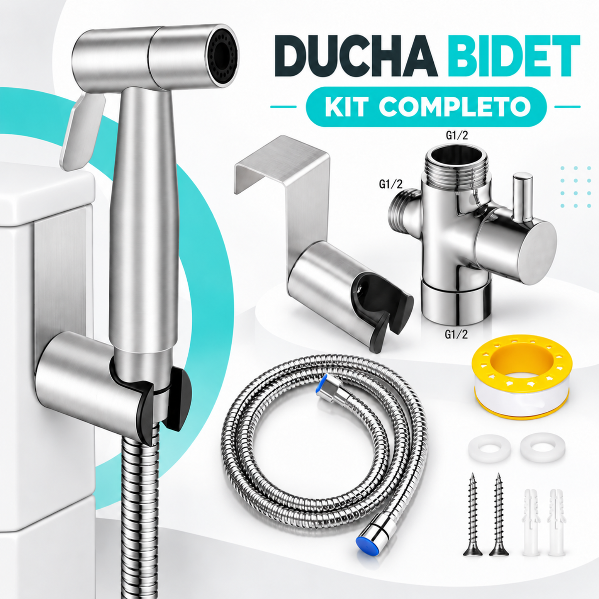 Ducha Bidet Arabe WC Inodoro Acero Inoxidable Con Manguera