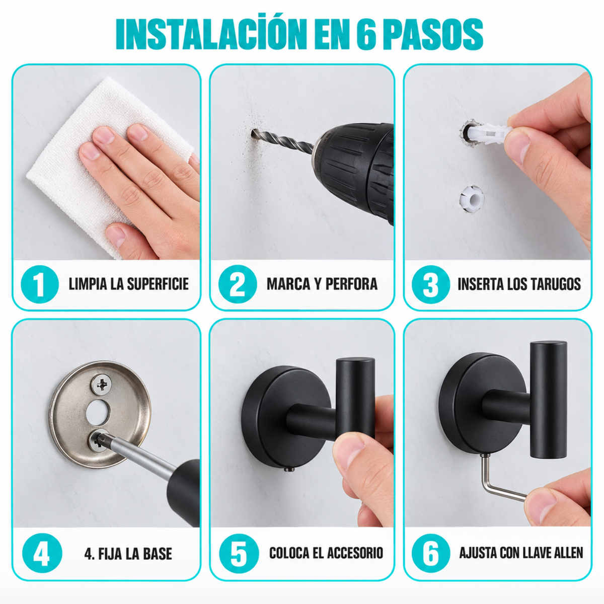 Set 5 Accesorios Baño Toallero Portarrollos Acero Inoxidable