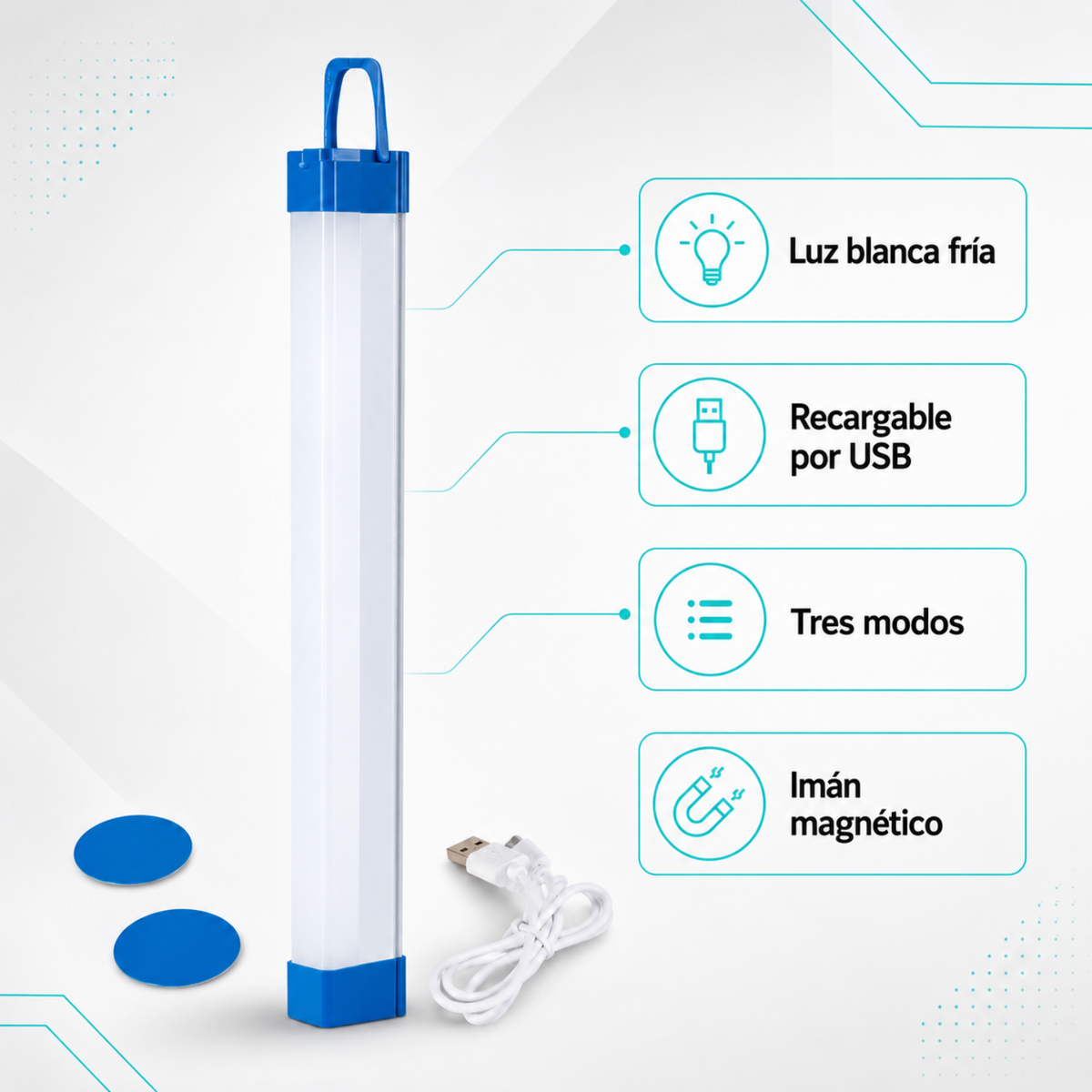 Barra Luz Led Recargable Lampara Portátil Usb Tubo 32cm