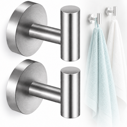 Pack x2 Toallero Baño Acero Inoxidable Cepillado con Ganchos
