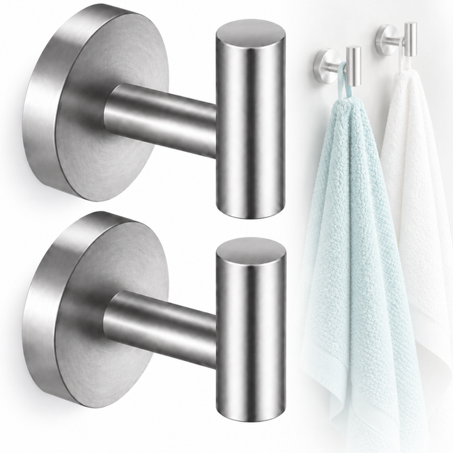 Pack x2 Toallero Baño Acero Inoxidable Cepillado con Ganchos