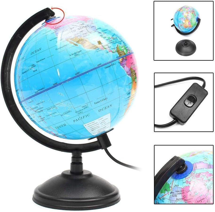 Globo Terraqueo Giratorio Con Base 20cm Mapa Mundi C/luz