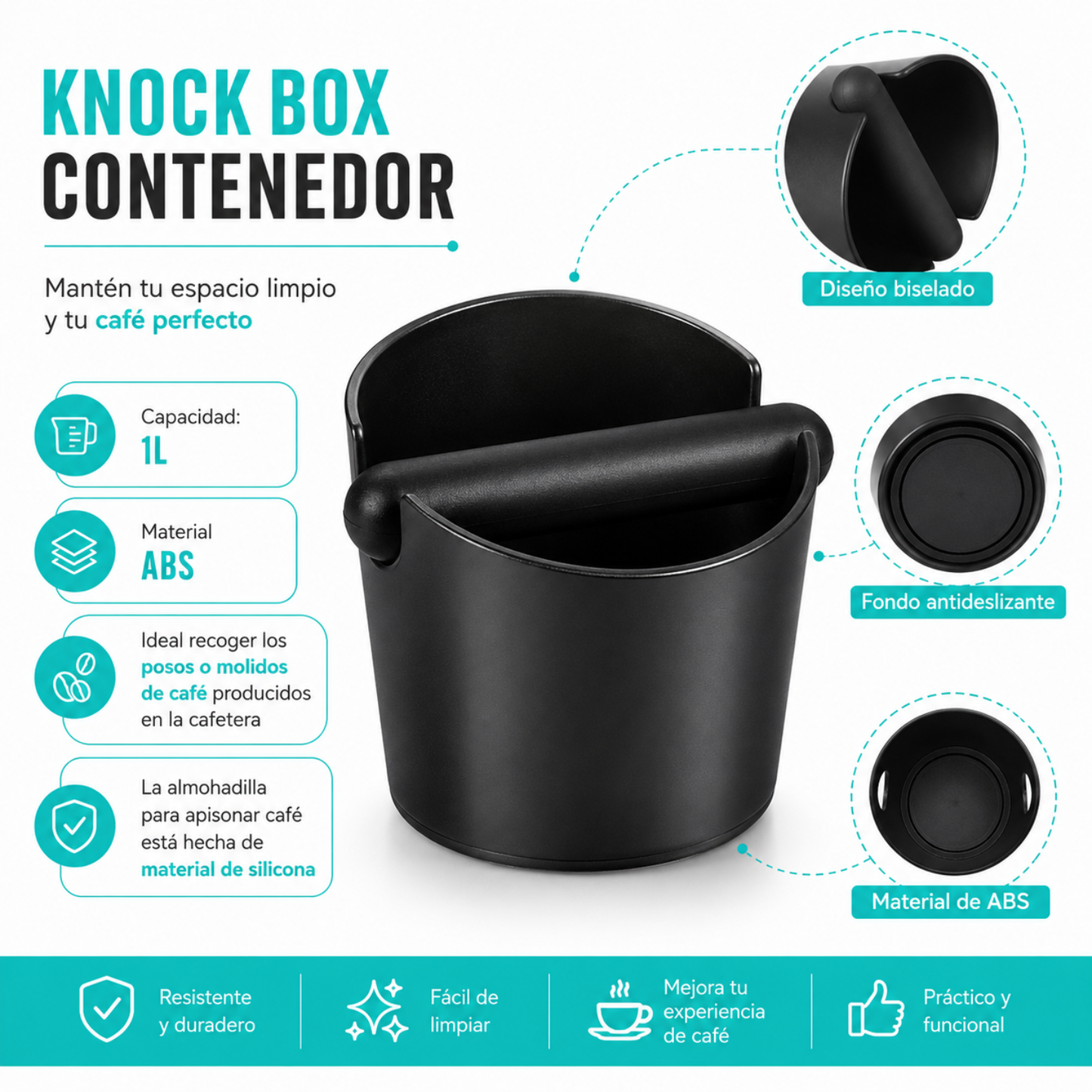 Borra Cafe Manual Knock Box Contenedor Recipiente 1l