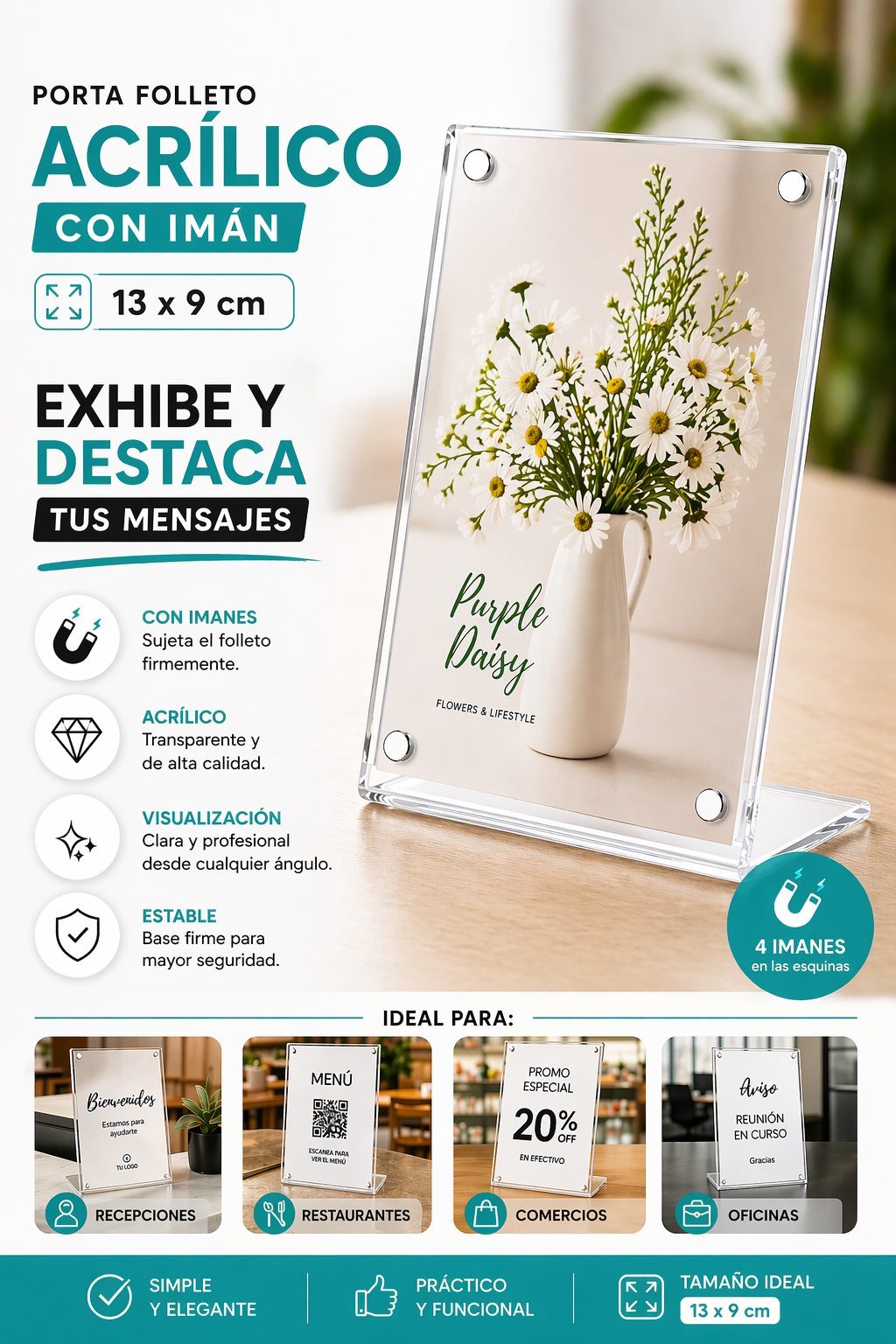 Porta Folleto Menu Flayer Fotos Soporte Iman Acrilico 13x9cm