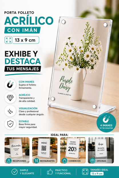 Porta Folleto Menu Flayer Fotos Soporte Iman Acrilico 13x9cm