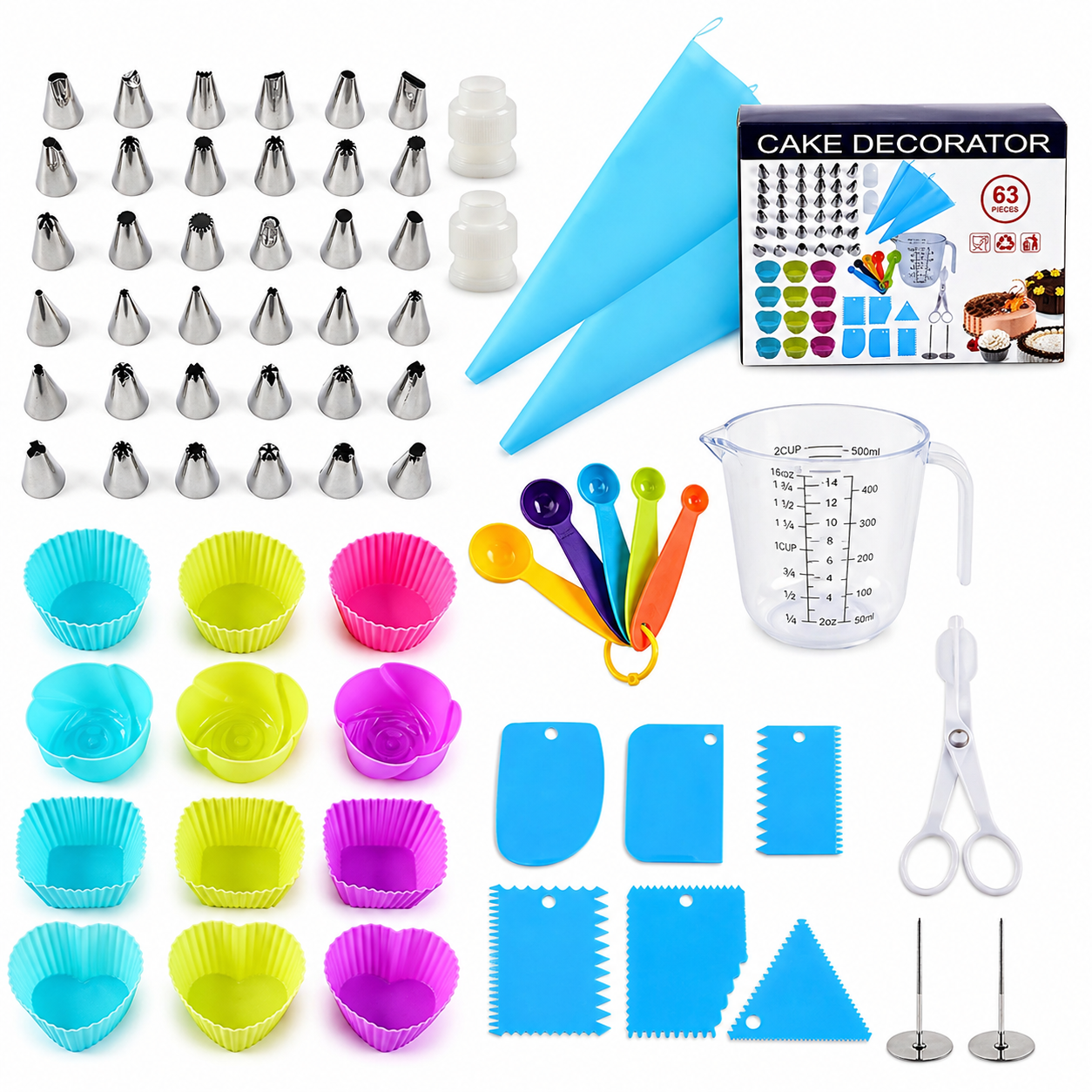 Set Kit De Decoración De Tortas Y Reposteria 63 Pcs Cupcakes
