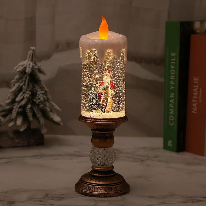 Vela De Navidad Led Con Nieve Artificial Decorativa 26cm