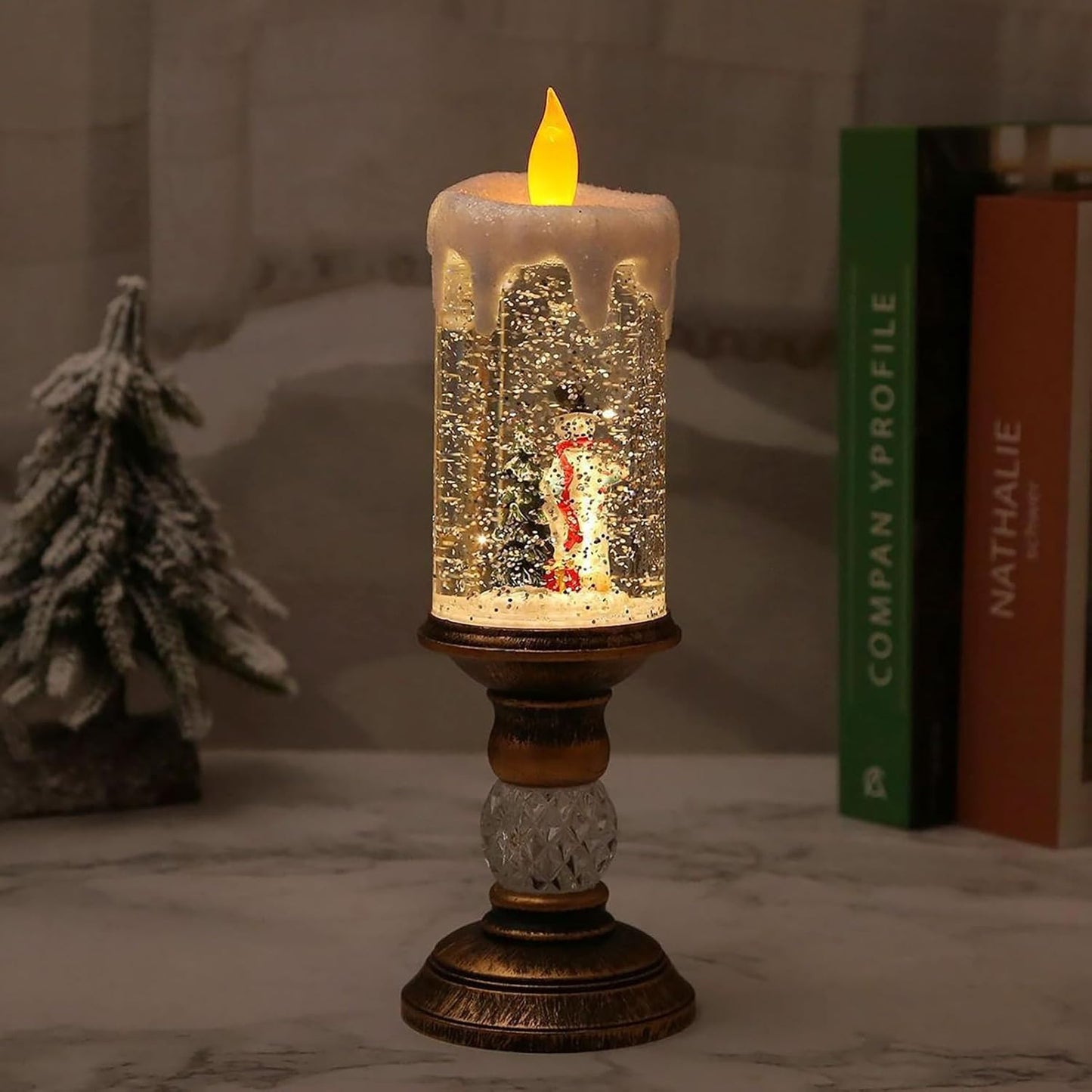 Vela De Navidad Led Con Nieve Artificial Decorativa 26cm