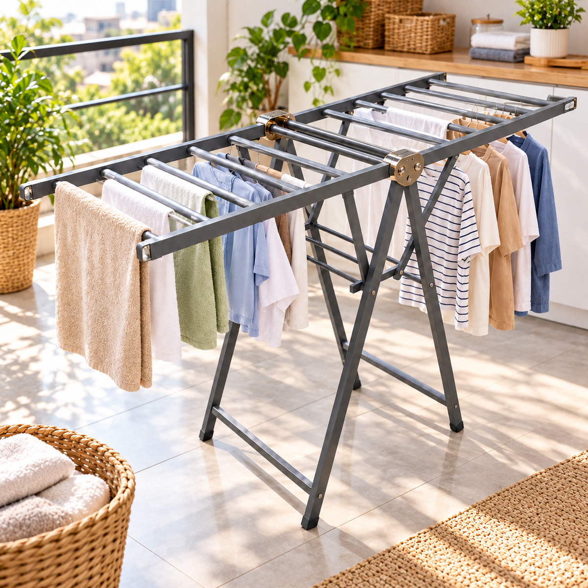 Tendedero Colgador De Ropa Plegable Ajustable Acero Inox