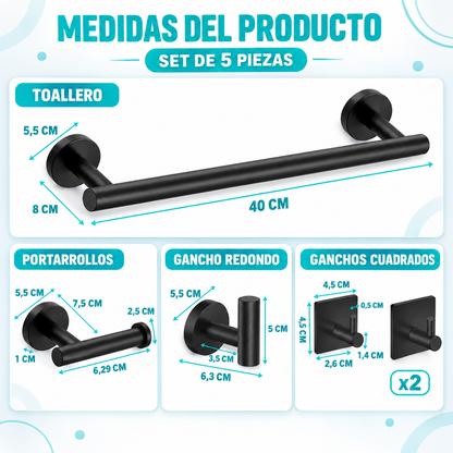 Set 5 Accesorios Baño Toallero Portarrollos Acero Inoxidable
