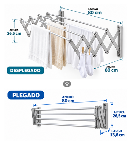 Tendedero De Ropa Plegable Retractil Pared Extensible 80cm