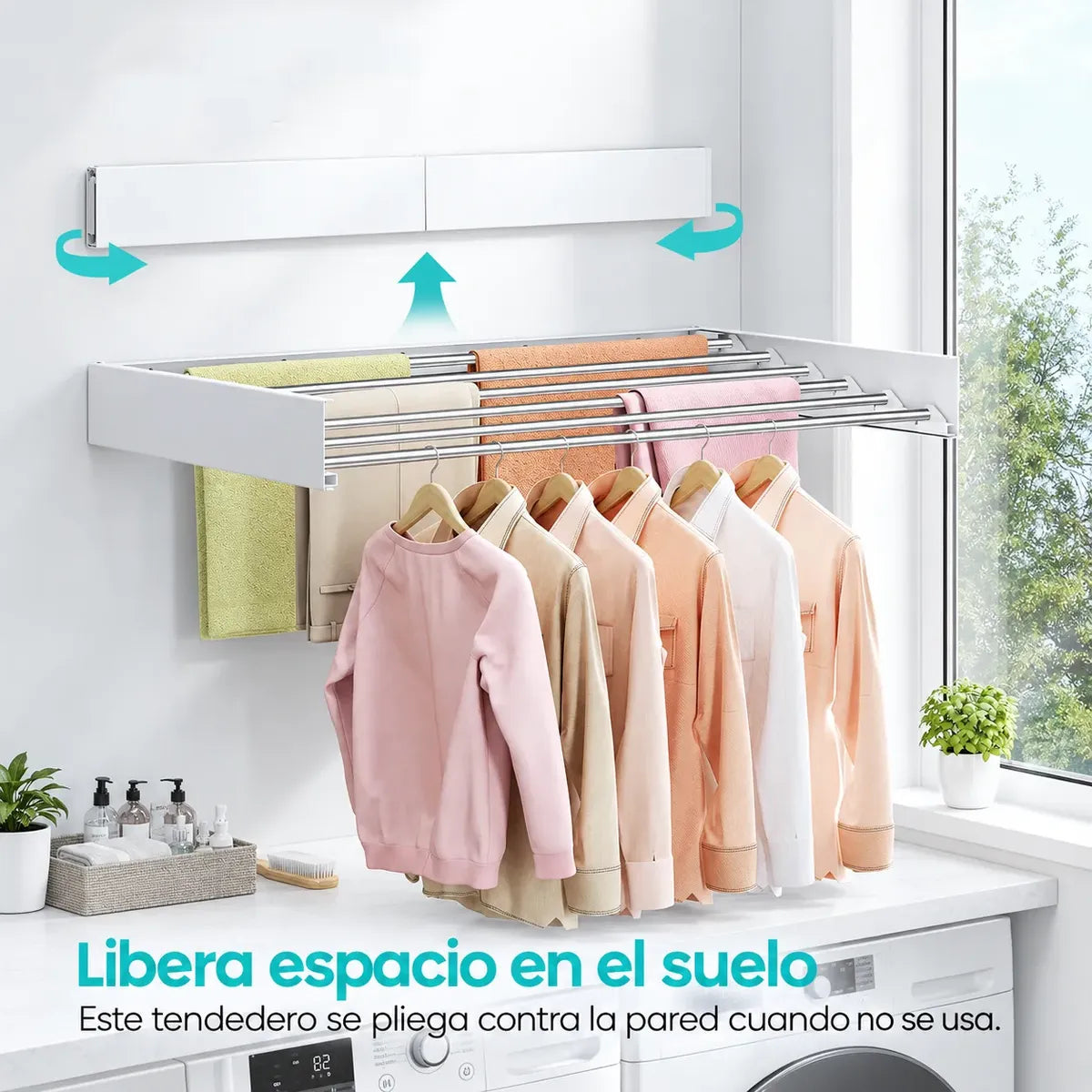 Tendedero De Ropa Plegable Colgador Retractil Pared 80cm