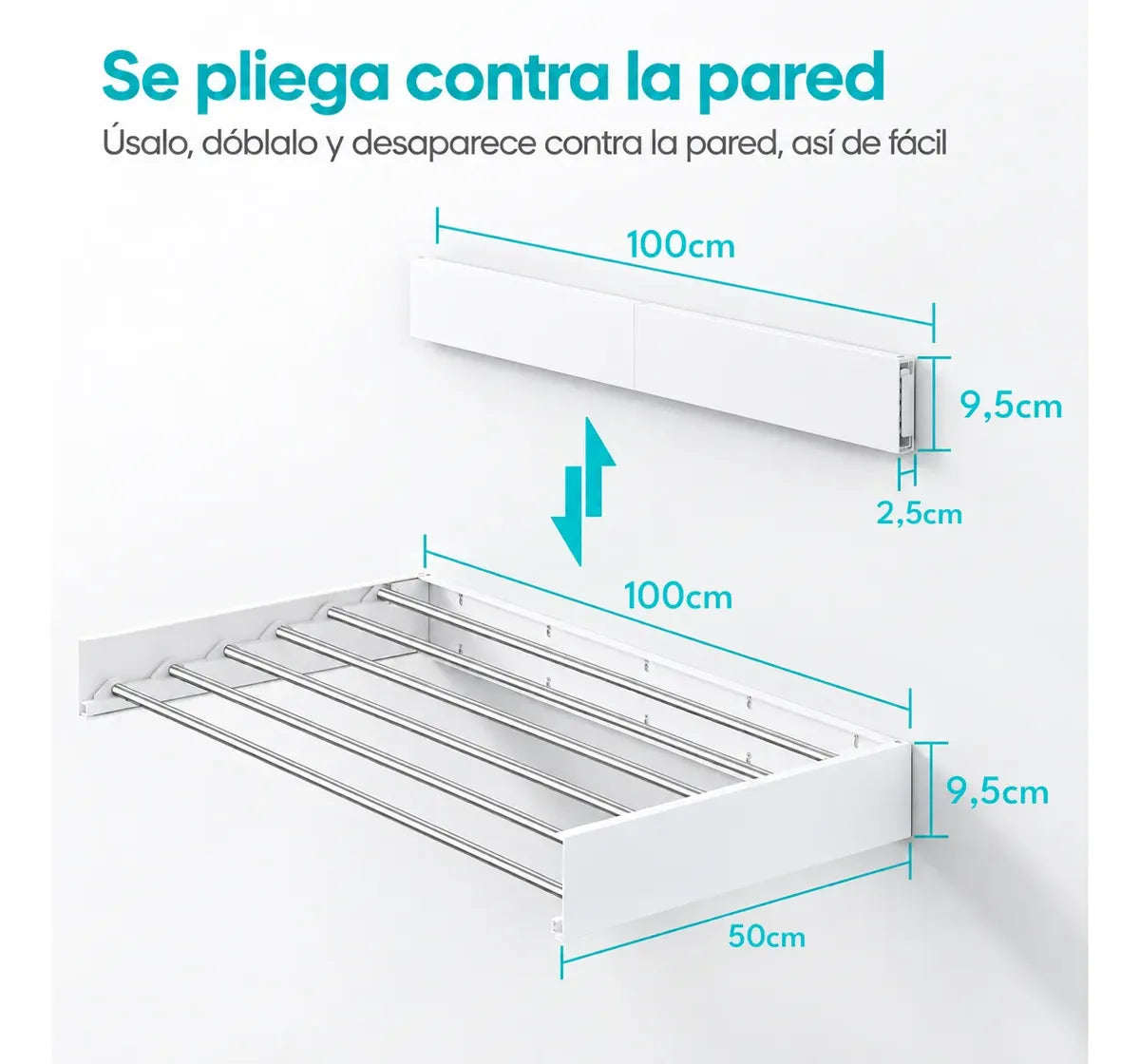 Tendedero De Ropa Plegable Colgador Retractil Pared 100cm
