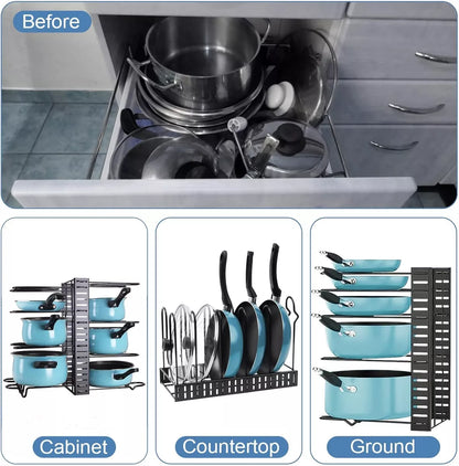 Organizador Ajustable 8 Niveles Para Ollas Sartenes Y Tapas