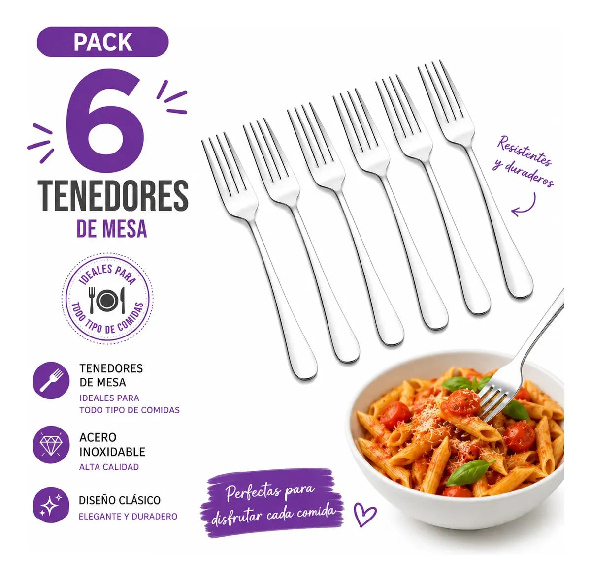 Pack X6 Tenedores Para Servir Acero Inoxidable Para Asados