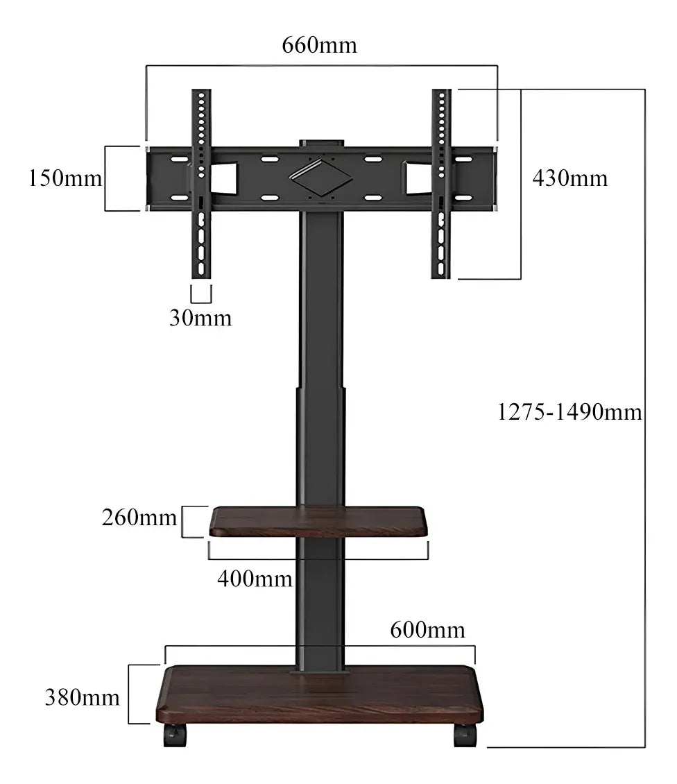 Soporte Tv Rack C/ruedas Movil Con Repisa Madera 32-65 Tv
