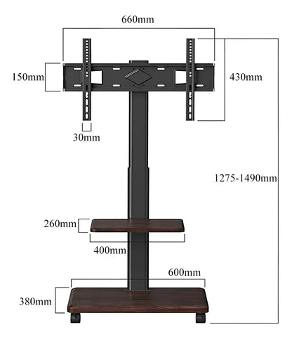 Soporte Tv Rack C/ruedas Movil Con Repisa Madera 32-65 Tv