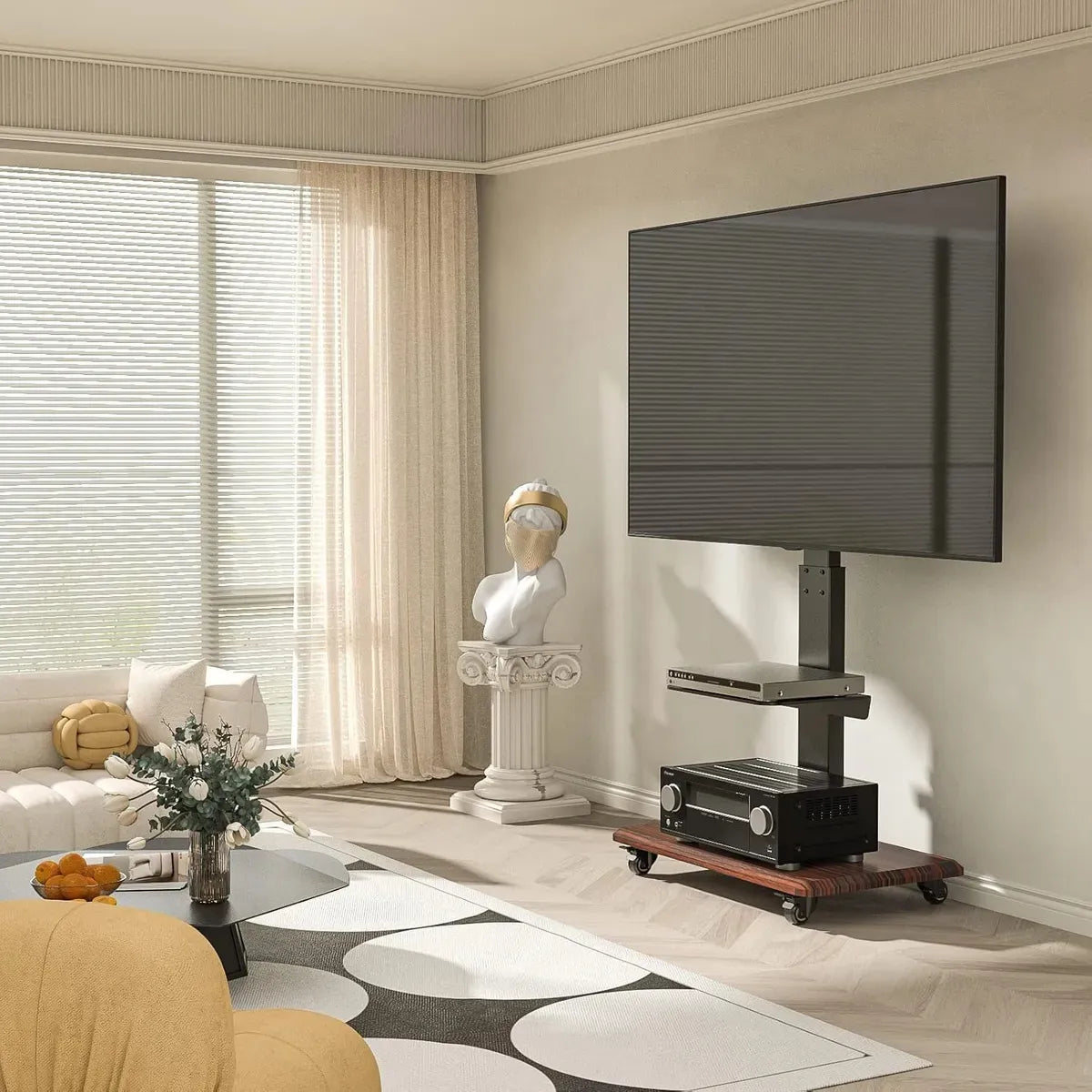 Soporte Tv Rack C/ruedas Movil Con Repisa Madera 32-65 Tv