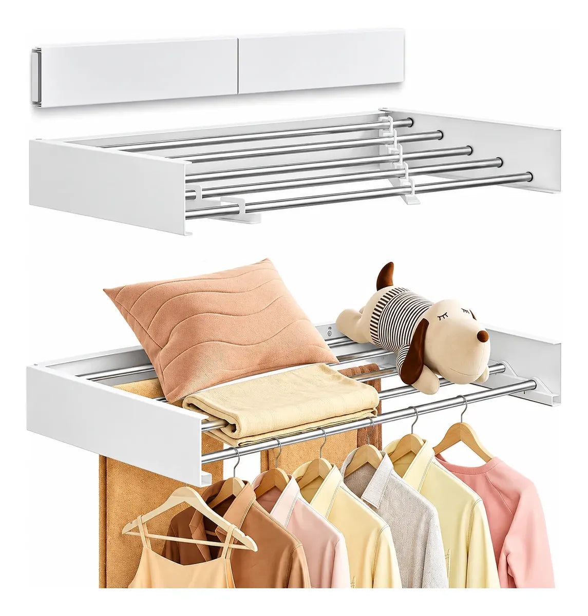 Tendedero De Ropa Plegable Colgador Retractil Pared 80cm