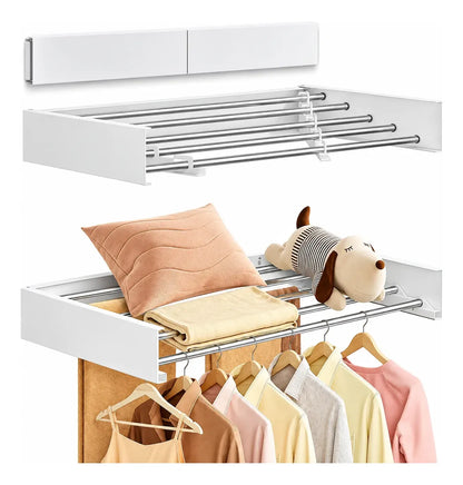 Tendedero De Ropa Plegable Colgador Retractil Pared 80cm
