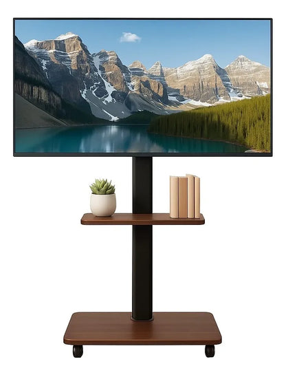 Soporte Tv Rack C/ruedas Movil Con Repisa Madera 32-65 Tv