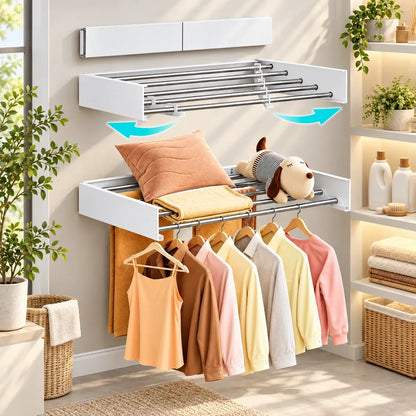 Tendedero De Ropa Plegable Colgador Retractil Pared 80cm