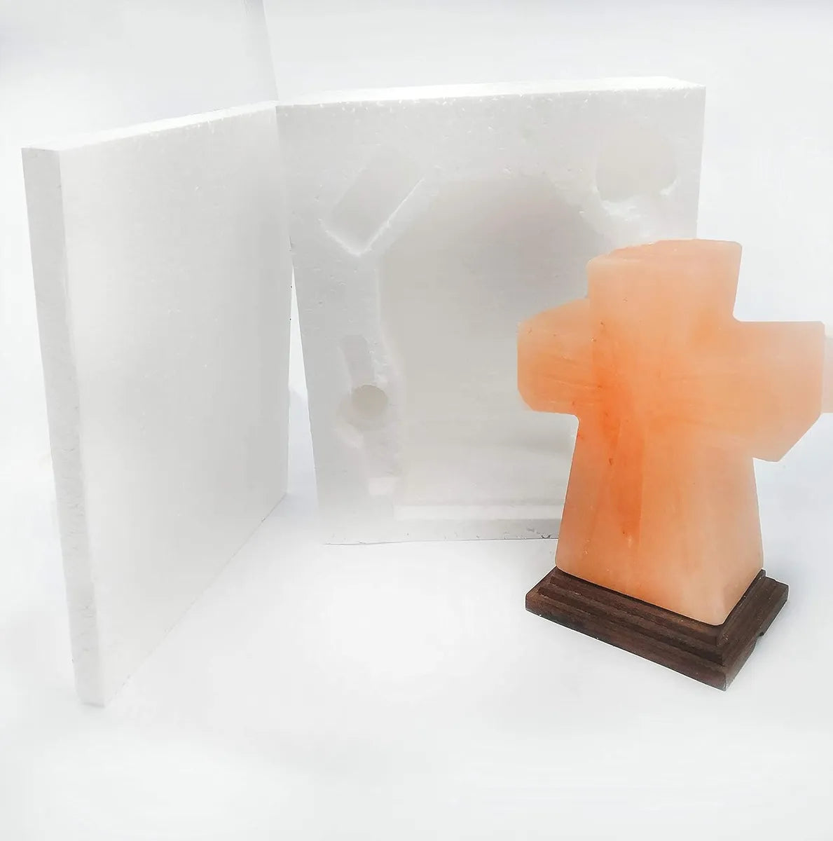 Lampara De Sal Del Himalaya Natural Con Base De Madera Cruz