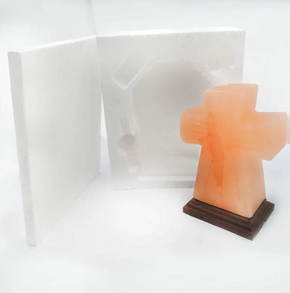 Lampara De Sal Del Himalaya Natural Con Base De Madera Cruz