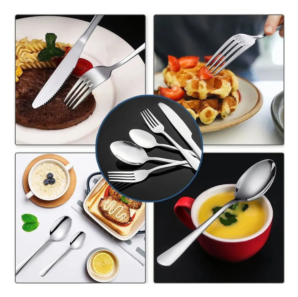 X16 Pcs Set De Cubiertos De Acero Inoxidable Juego Servicios Plateado