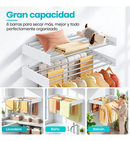 Tendedero De Ropa Plegable Colgador Retractil Pared 80cm