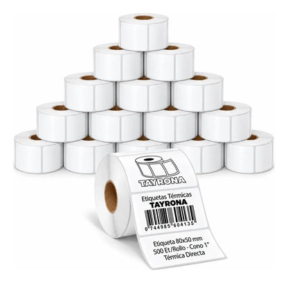 X20 Etiquetas Térmicas Autoadhesivas 80x50mm Rollo 500 Un