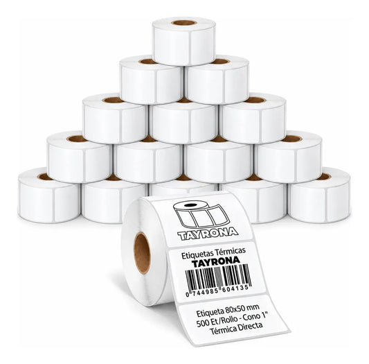 X20 Etiquetas Térmicas Autoadhesivas 80x50mm Rollo 500 Un