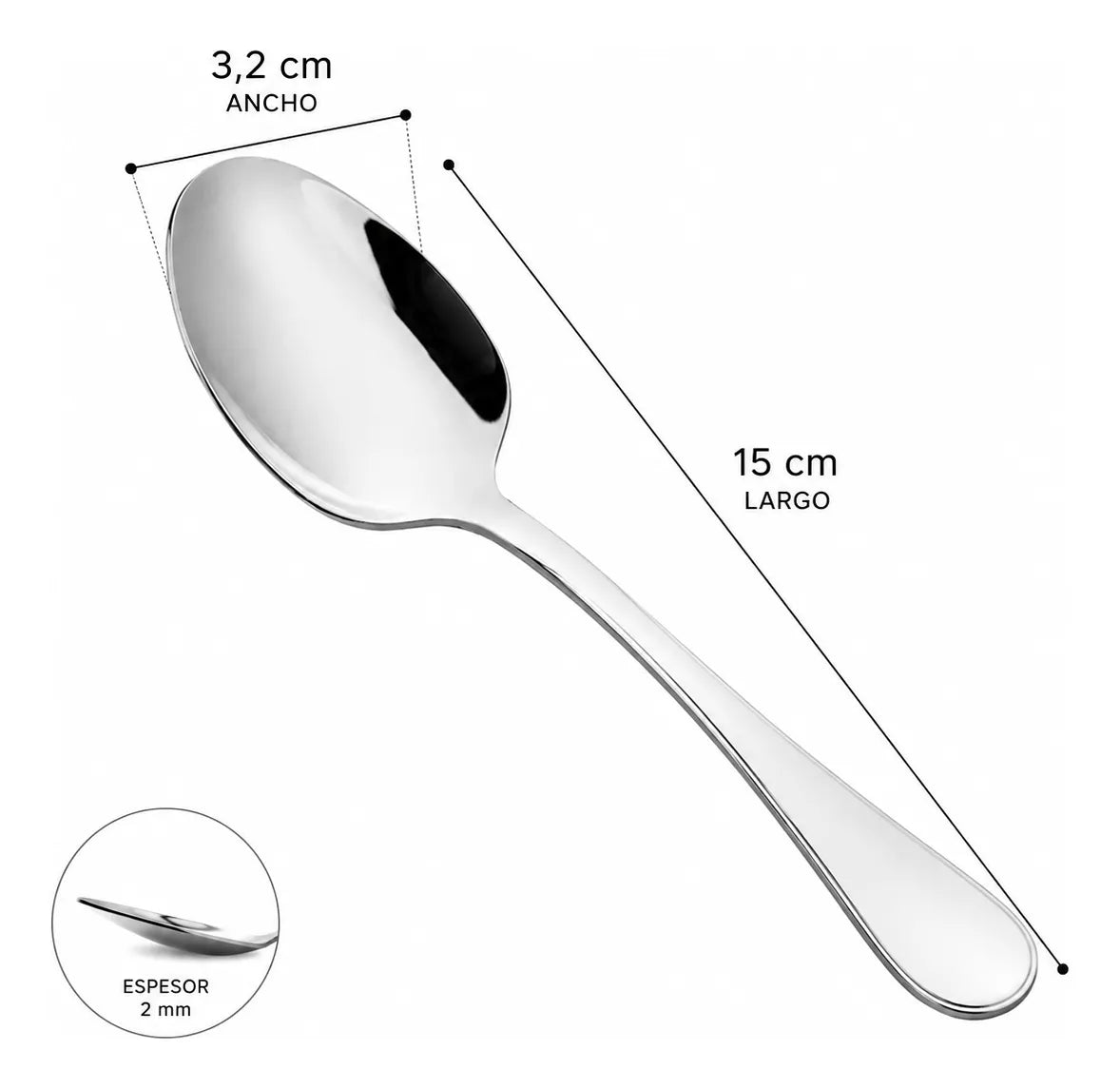 X6 Cucharas De Postre Acero Inoxidable Cuchara Te Cafe 15cm