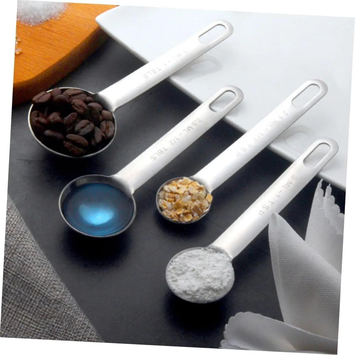 Set X4 Cucharas Medidoras Dosificadoras Resposteria Acero Inoxidable