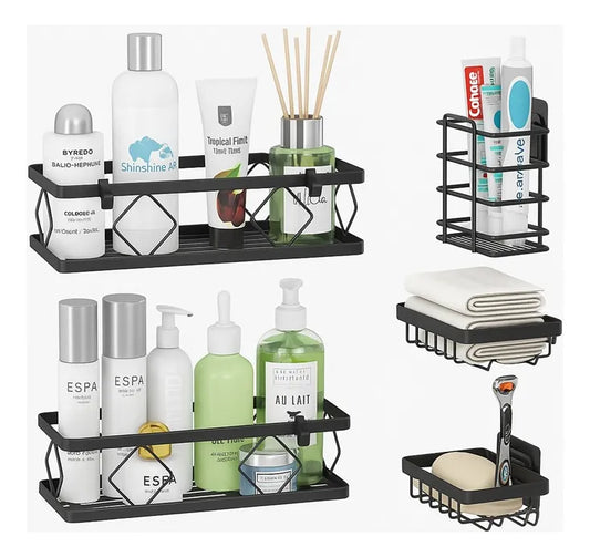 Set X5 Pcs Organizador Ducha Baño Repisa Esquinero Jabonera