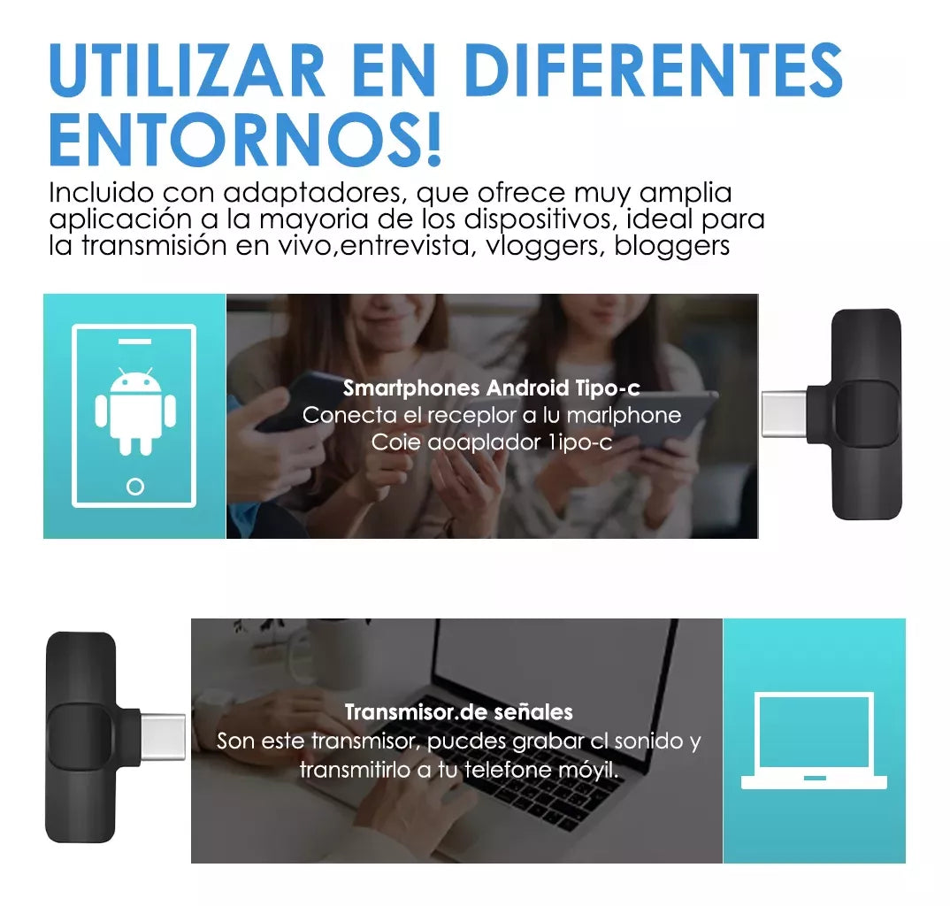 2 Microfonos Celular Microfono Inalambrico iPhone Tipo C