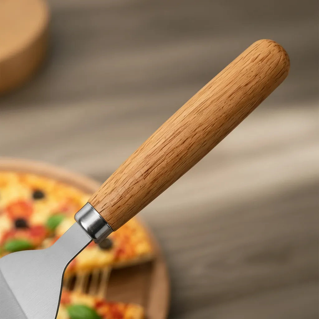Espatula Para Cortar Picar Pizza Con Mango De Madera 26cm