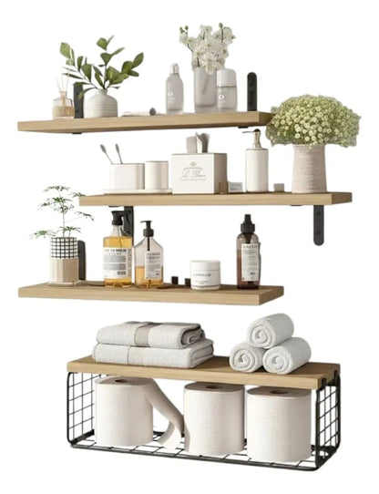 Repisa Flotante Multifuncional Madera Decorativa 4 Niveles