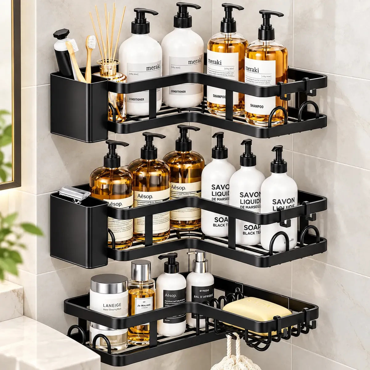 Pack X3 Esquinero Organizador Ducha Acero Inoxidable Baño
