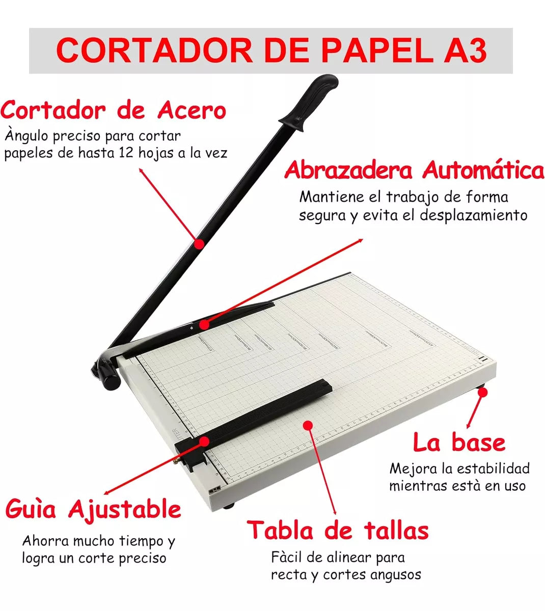 Guillotina A3 Cuchilla Autoafilable Corta Papel 48x38cm
