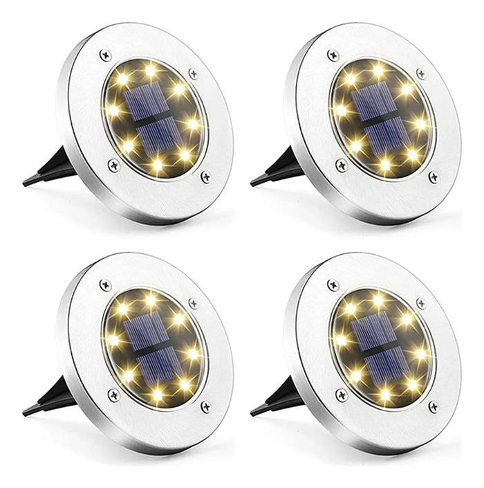 X4 Focos Solares 8 Led Luz Calido Con Estaca Para Exterior