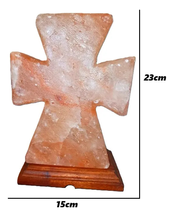 Lampara De Sal Del Himalaya Natural Con Base De Madera Cruz